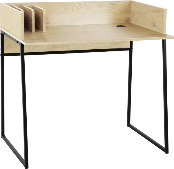 Skrivebord Nordlys Furniture Benton - industrielt skrivebord med hylder, sort metalstel, beige trælook (H88ÃB90ÃD48âcm)